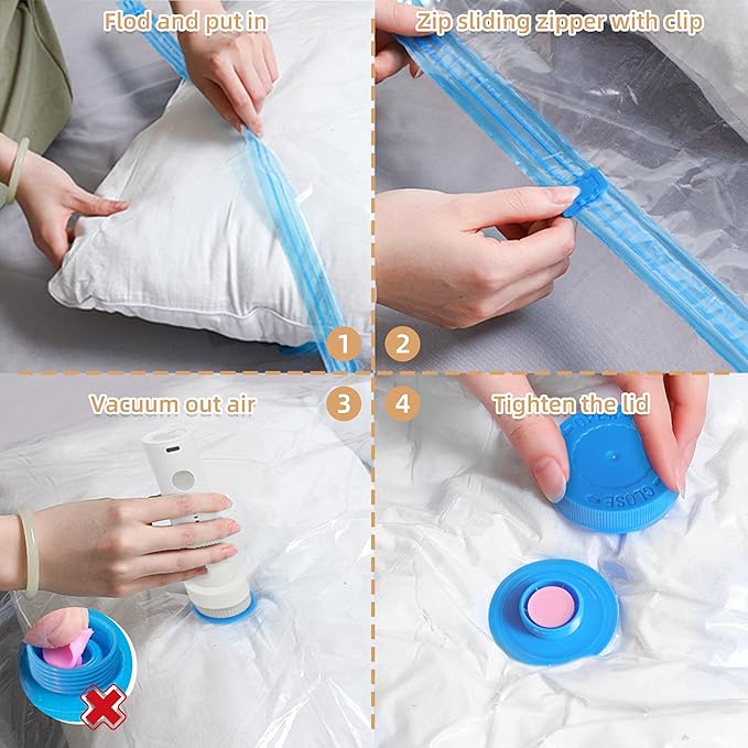 Travel Vacuum Bags with Rechargeable Pump,12 Pack Vacuum Storage Seal Bags for Clothing Suitcase Backpack, Space Saver Compre