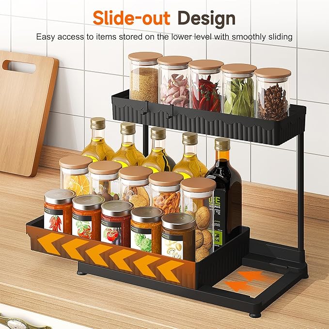 Sevenblue 3 Pack Multi-Purpose Pull-Out Storage Organizers, 2-Tier L-Shaped Under Sink/Cabinet Organizers and Storage for Bat