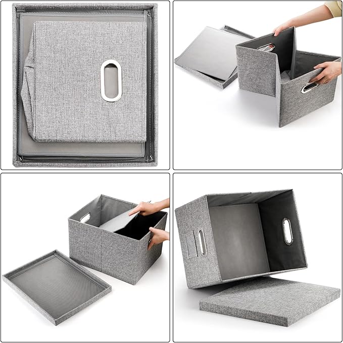 Hedume Set of 2 File Organizer Box, Collapsible Linen Filing Cabinets, Decorative Linen Filing Storage Hanging File Folders w