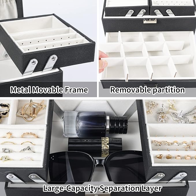 Dajasan Jewelry Organizer Box, Large Jewelry Boxes for Women Girls, Space-Saving 4 Layers Jewelry Storage Case with Drawer, M