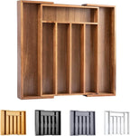 Bellsal Acacia Silverware Organizer Kitchen Drawer Organizer Expandable Bamboo Utensil Holder Cutlery Tray for Kitchen Utensi