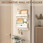 Rebee Vision Farmhouse Key Holder Wall Mount with Drawer Organizer – Pine Wooden Mail and Key Organizer for Wall with 6 Rusti