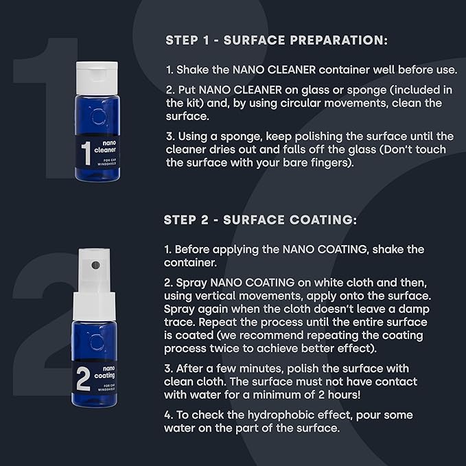 Nano Ceramic Coating for Cars' Windshield: Hydrophobic Glass Coating Spray Kit Provides Advanced Rain Visibility, Repels Dirt