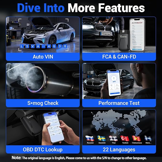 OBD2 Scanner Bluetooth Vdiagtool D100, Bidirectional Scan Tool Wireless - Full System Diagnostic With 17 Resets, Lifetime