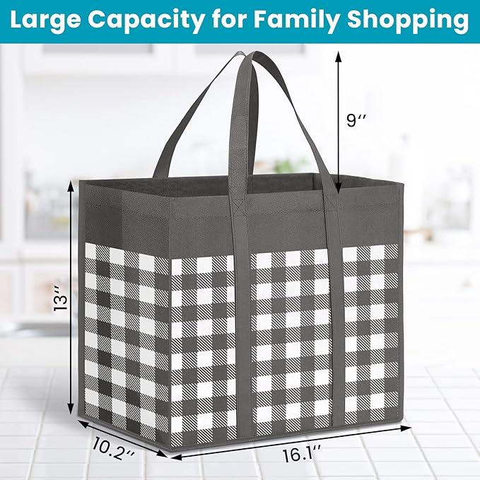 WOWBOX Reusable Grocery Bags,10-Pack, Foldable Reusable Shopping Tote Bags bulk with Reinforced Handles,Large Storage Bags with Water Resistant Coating for Groceries,Multipurpose,Grey-White