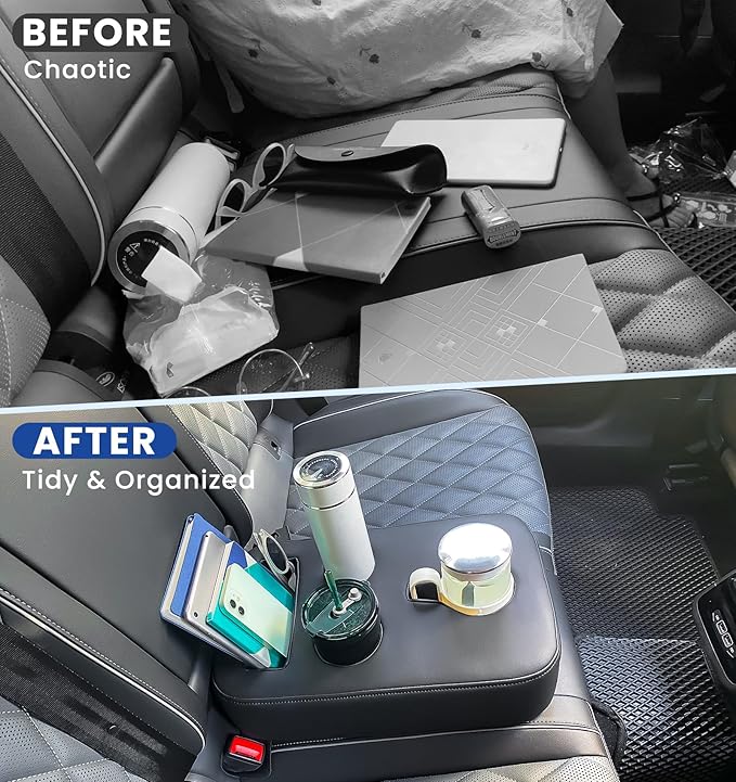 Car Cup Holder, Back Seat Cup Holder for Car, PU Leather Couch Sofa Bed Cup Holder Expander Tray, Boat Tray, Organizer for Trucks, Minivans, SUVs, RVs, Vehicles, Holds Drinks, Remote, Snacks