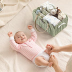 HBlife Large Baby Diaper Caddy, Paper Rope Scalloped Storage Baskets Nursery Bin with Removable Divider, Portable Car Organiz