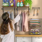 Laundry Room Shelves Wall Mounted with Wire Baskets, Over the Washer and Dryer Shelf with Clothes Drying Rack, Wire Shelves B