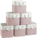 FinishingBo Cube Storage Bins, 6 Pack 11x11 inch with Cotton Handles for Closet, Shelves, Clothes, Towel (White/Pink)