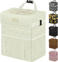 White Car Trash Can Cute, White Car Accessories for Women Waterproof Automotive Garbage Cans Leak Proof Vehicle Trash Can Diamond Pattern-Beige
