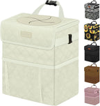 White Car Trash Can Cute, White Car Accessories for Women Waterproof Automotive Garbage Cans Leak Proof Vehicle Trash Can Diamond Pattern-Beige