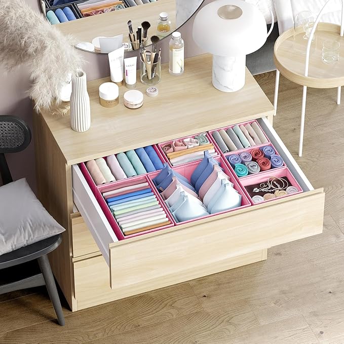 Drawer Organizer Clothes Set of 12 Pink - Dresser Organizer For Nursery, Bedroom, Closet - Perfect Baby Clothes Organizer and