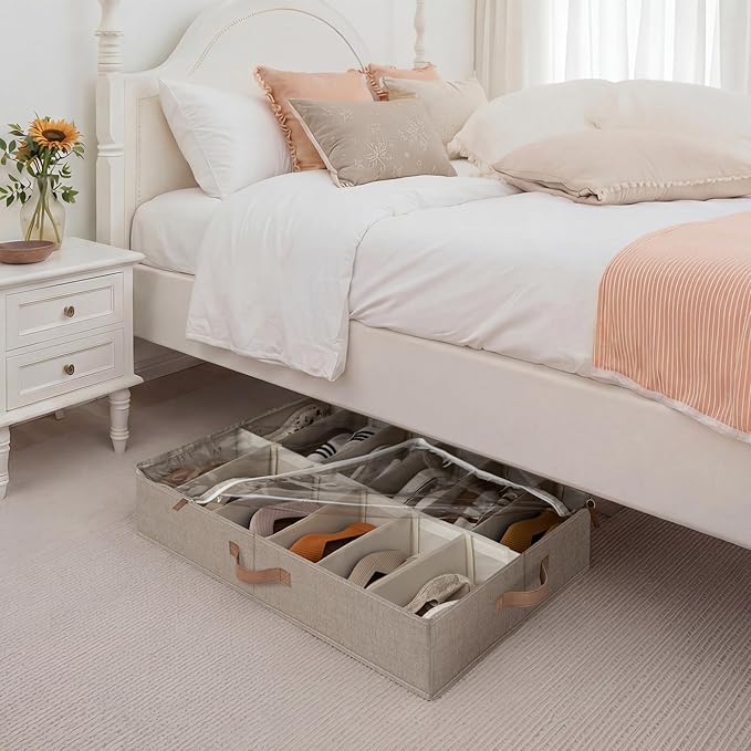 StorageWorks Shoe Organizer for Closet, Fits up to 24 Pairs, 2-Pack Ultra-thick Fabric Under Bed Shoe Storage Containers with
