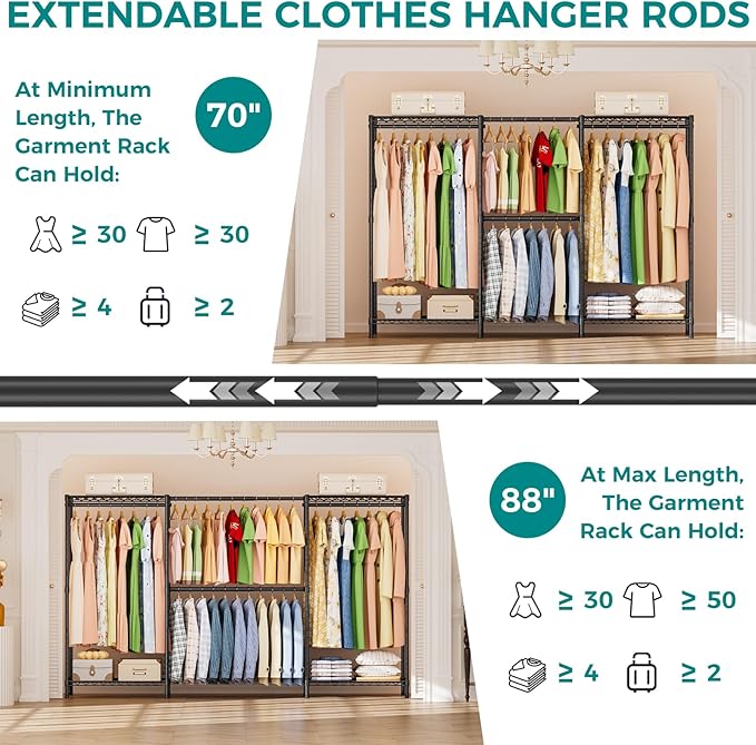 SINGAYE Clothes Rack Portable Closet Coat Wardrobe Heavy Duty Clothing Racks System Organizers and Storage for Hanging Clothe