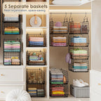 Capacity Upgrade Edition Deeper 4'' 5 Tier Foldable Hanging Closet Organizer and Storage，Wire Cabinet Shelves and Rack with 5