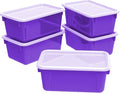 Storex Small Cubby Bins – Plastic Storage Containers for Classroom with Non-Snap Lid, 12.2 x 7.8 x 5.1 inches, Purple, (62411