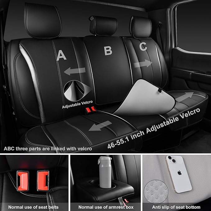 CAR PASS Nappa Leather Car Seat Covers Cushioned, Waterproof Leatherette Seat Covers Anti-Slip 5 Seats, Universal for Cars,SU