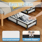 Under Bed Storage Containers with Wheels, Larger Bamboo Wood Under Furniture Storage Containers with Dust Bags，Rolling for Sh