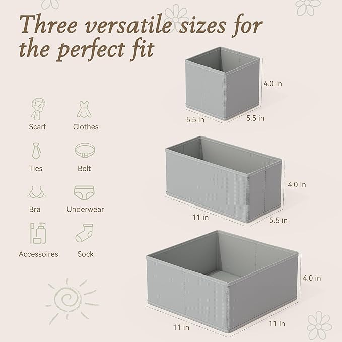 Criusia Drawer Organizers 18-Piece Set, Dresser Organizer for Baby Clothes, Foldable Closet Storage & Drawer Dividers for Und