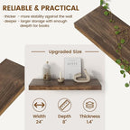 Elm Floating Shelves for Wall Decor, Rustic Solid Wood Shevles Wall Mounted with Invisible Bracket for Living Room Bathroom B