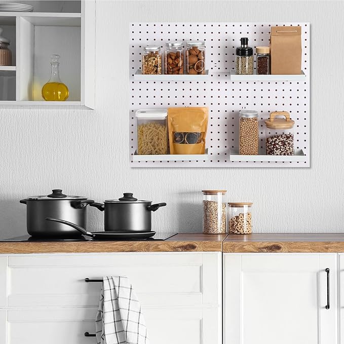 Blulu 4 Pcs Pegboard Shelves, 10 x 4 Inch Metal Heavy Duty Wall Mounted Pegboard Shelf Tray Accessories with Lip for Craft Ro