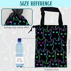 Car Trash Bag Cute Neon Cartoon Cat Leak-Proof Waterproof Car Garbage Bag with Drawstring Foldable Canvas Trash Bin with Adjustable Buckle for Car Accessories, Travelling, Camping