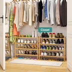 viewcare 4-Tier Bamboo Shoe Rack for Entryway, Stackable | Foldable | Natural, Shoe Organizer for Hallway Closet, Free Standi