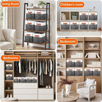 Fab totes Collapsible Storage Baskets for Shelves,14"x10", 6 Pack Foldable Fabric Storage Bins with Double Leather Handles, L