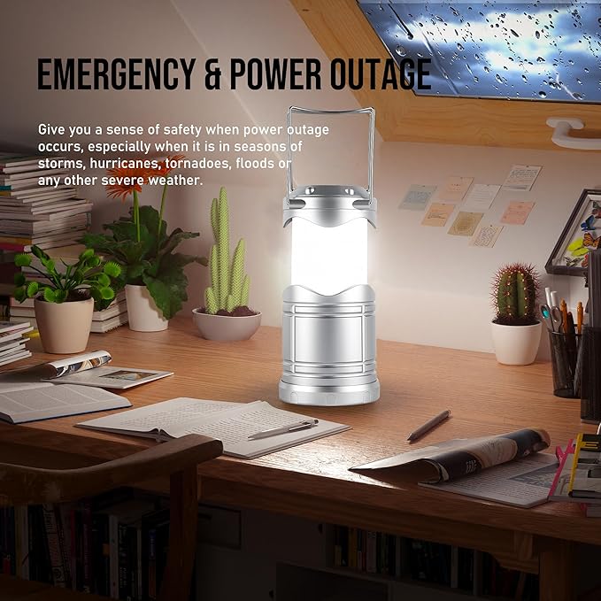 Lichamp LED Camping Lantern, 4 Pack Battery Powered Flashlight for Power Outages, Portable Collapsible Hanging Light Essentia
