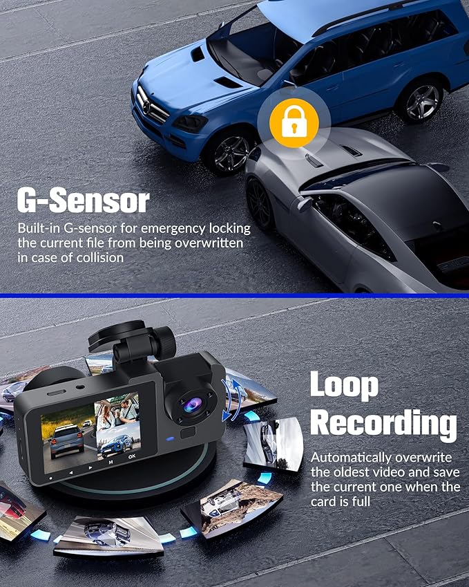 Dash Camera for Cars,4K Full UHD Car Camera Front Rear with 32GB Card,Built-in Super Night Vision,2.0'' IPS Screen,170°Wide A