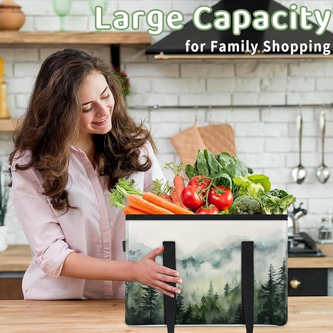 Reusable Grocery Bags Heavy Duty Shopping Bags Foldable Large Tote Bags with Long Handles & Hard Bottom