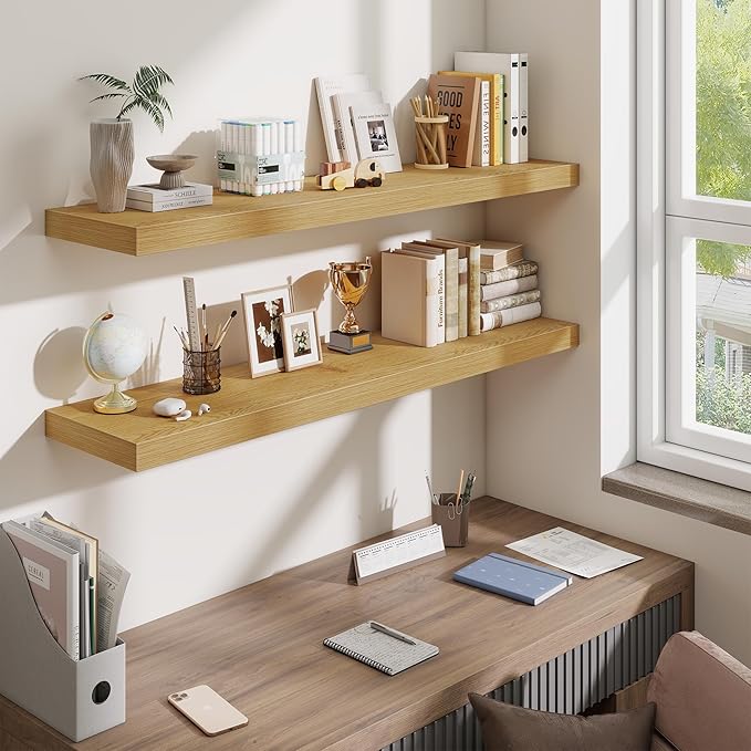 Fun Memories 48 Inch Floating Shelves for Wall - 10 Inch Deep Fireplace Mantel Shelf - Wood Floating Shelves for Wall - Large