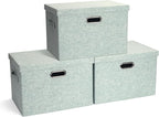 Graciadeco Large 17" 36 Quart Collapsible Stackable Storage Bins with Lids, 3 Packs Light Green Linen Fabric Closet Boxes wit
