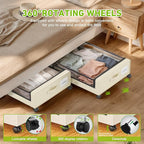 Under Bed Storage with Wheels, Under the Bed Storage Containers with Clear Lids & Label, Underbed Storage Bins, XXL 60L Rolli