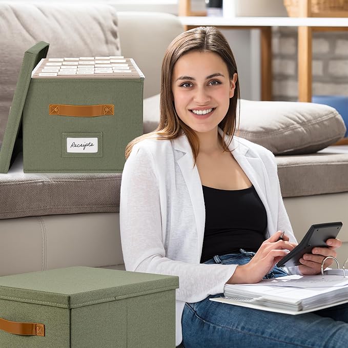 ZICOTO Decorative File Organizer Box Set of 2 - Collapsible Linen Filing Cabinets w/Handles Are Perfect to Store all Your Doc