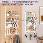 SWTYMIKI Over Door Hat Organizer - 5 Tier Wall Mounted Hat Rack with 4 Adjustable Metal Basket and 3 Hooks, Hanging Baseball 