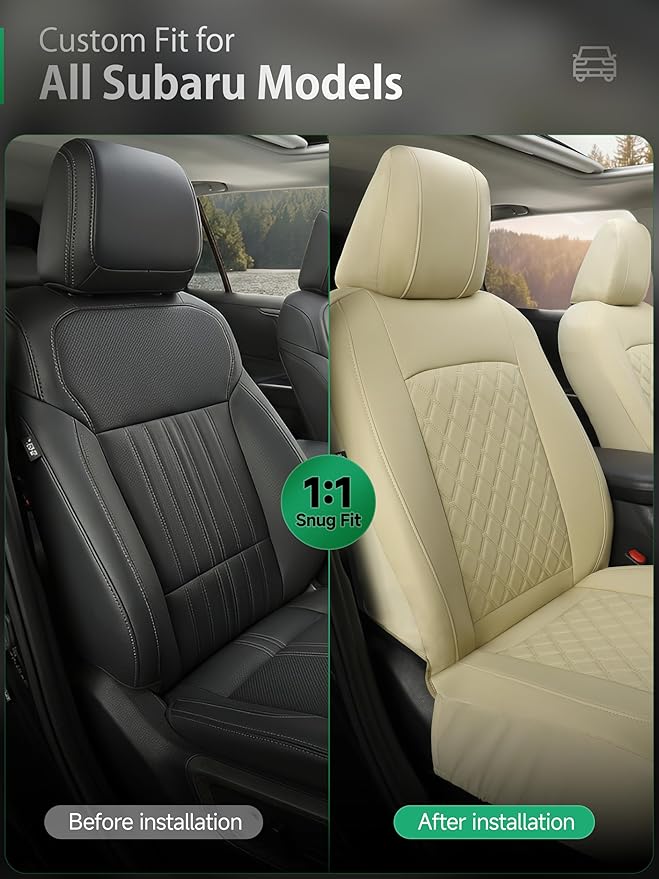 GIANT PANDA 2PCS Front Car Seat Cover for Subaru Outback Forester Crosstrek Legacy Impreza, Faux Leather Bucket Seat Covers (