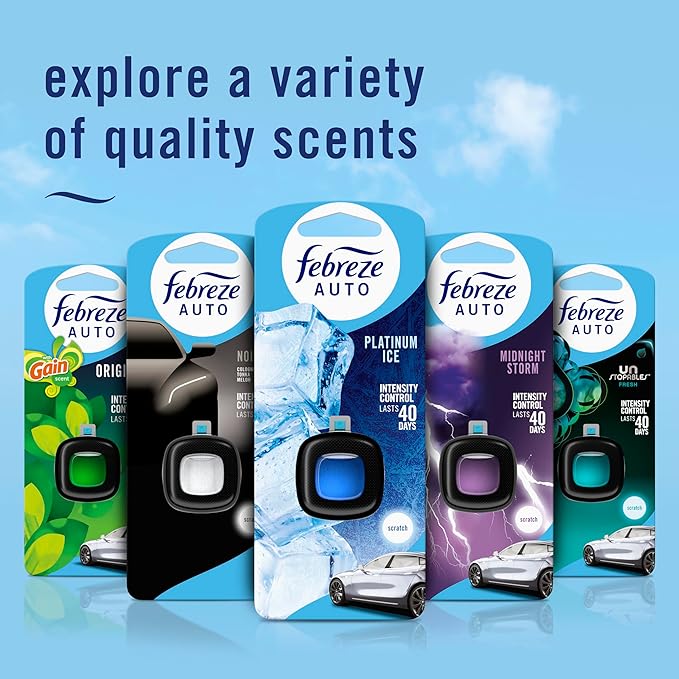 Febreze AUTO Air Freshener, Odor-Fighting Automotive Vent Clip, Noir Scent, 8 Count