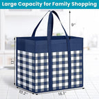 WOWBOX Reusable Grocery Bags,4-Pack, Foldable Reusable Shopping Tote Bags bulk with Reinforced Handles,Large Storage Bags with Water Resistant Coating for Groceries,Multipurpose,Blue-White