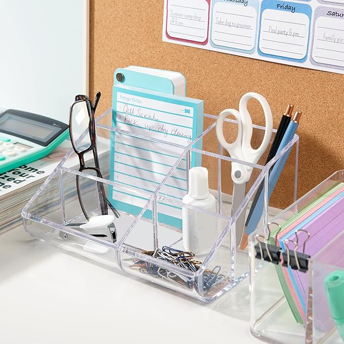STORi Clear Plastic Vanity Makeup Organizer | 6-Compartment Holder for Brushes, Eyeshadow Palettes, & Beauty Supplies | Curve