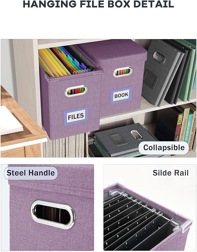 Oterri File Organizer with Lid, Hanging Filing Box with Mesh Pocket, Document Organizer for Letter Files, Portable Storage Bo