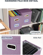 Oterri File Organizer with Lid, Hanging Filing Box with Mesh Pocket, Document Organizer for Letter Files, Portable Storage Bo
