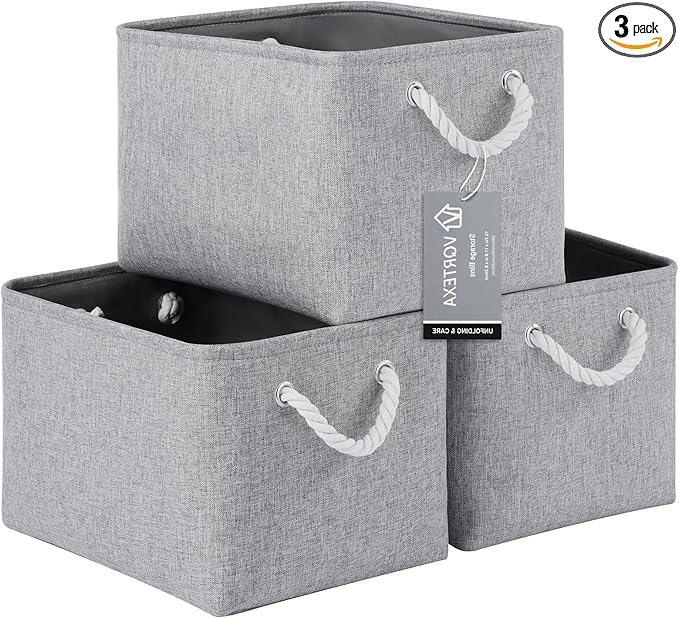 Large Storage Baskets- 15x11x10 inch Storage Bins for Shelves and Closet Organizing, Foldable Fabric Bin for Home Organizatio
