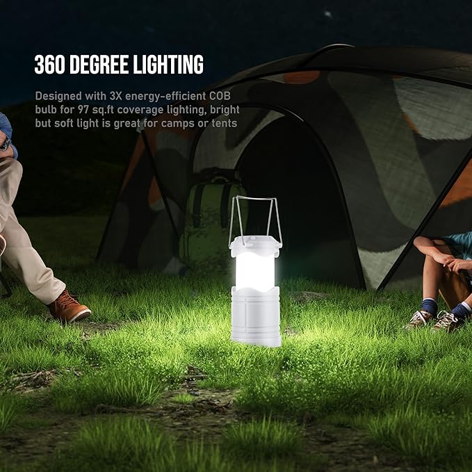 Lichamp LED Camping Lantern, 4 Pack Battery Powered Flashlight for Power Outages, Portable Collapsible Hanging Light Essentia