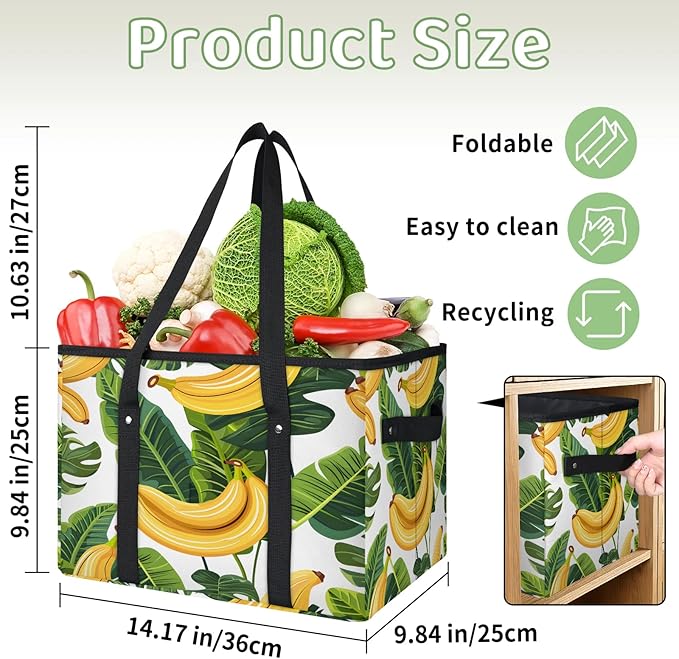 Reusable Grocery Bag, Foldable Large Shopping Tote Bag for Groceries Kitchen Picnic Car Trunk