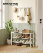 SONGMICS Bamboo Shoe Rack for Closet, Stackable Shoe Oragnizer with Modular Structure, Space-Saving Free Standing Shelf for E