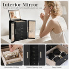 Dajasan Large Jewelry Organizer Box with 5 Drawers, Jewelry Box for Women, 6-Tier Jewelry Storage Organizer with Mirror for N