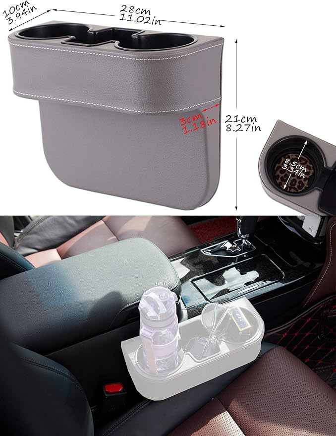 Car Seat Organizer Cup Drink Holders,Multifunctional Gap Filler Storage Box,Insert Organization Helps Reduce Distracted Driving&Holds phone Mount Mug Bottle Cellphones Coasters Wallet Cards (XBD-Gray)