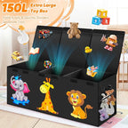 Mabahoo Extra Large Toy Box, Collapsible Storage Organizer with Lids, Cute Animals Toybox for Boys Girls, 40"x14"x16" Kids To