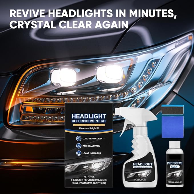 Dodorado Headlight Restoration Kit – No Sanding Required, Fast Cleaning & Ceramic Coating, Restores Yellowed Hazy Headlights 